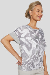PEARL GREY ABSTRACT PRINT T-SHIRT