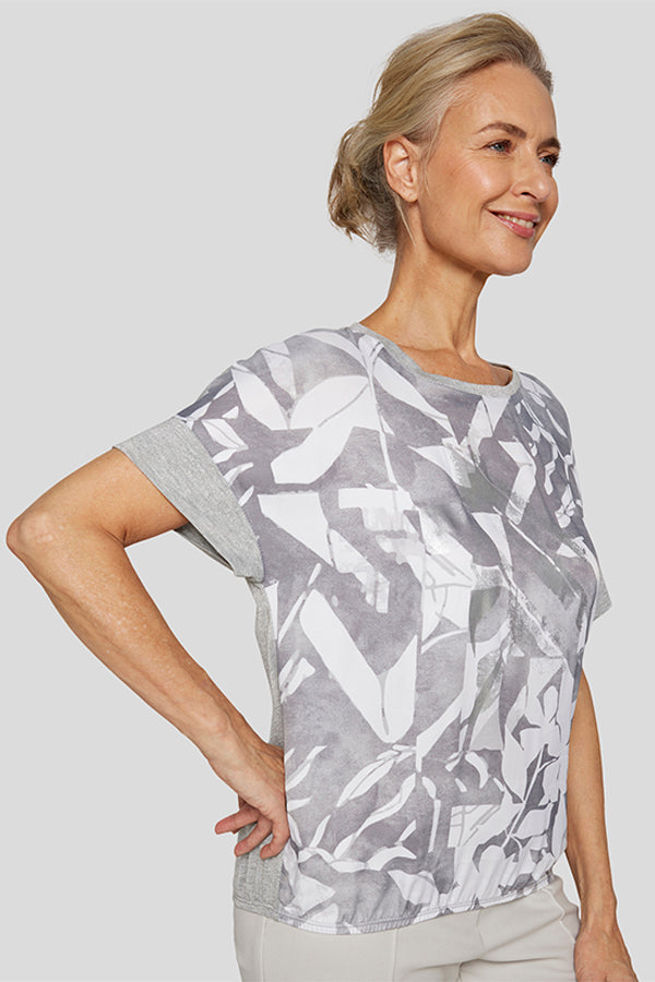 PEARL GREY ABSTRACT PRINT T-SHIRT
