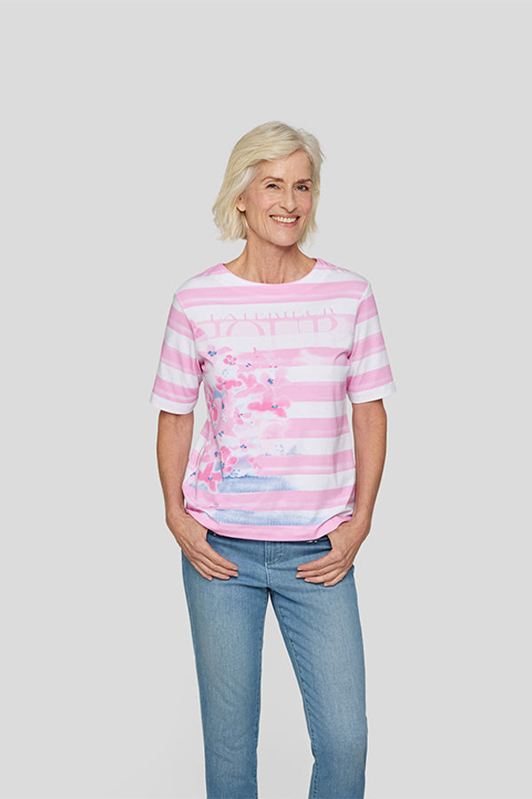 FLORAL PRINT STRIPED T-SHIRT