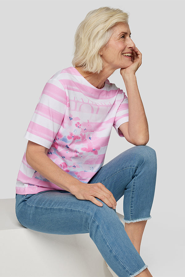 FLORAL PRINT STRIPED T-SHIRT