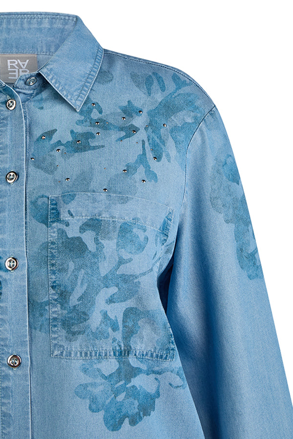FLORAL PRINT DENIM SHIRT