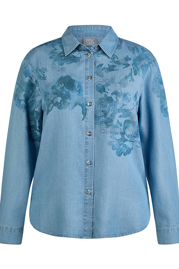 FLORAL PRINT DENIM SHIRT