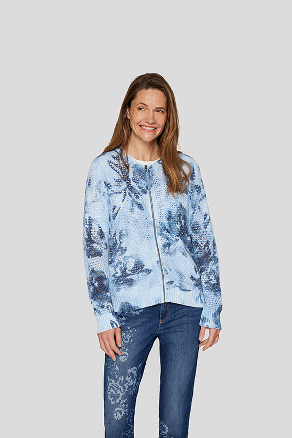 FLORAL OPENWORK ZIPPED JACKET