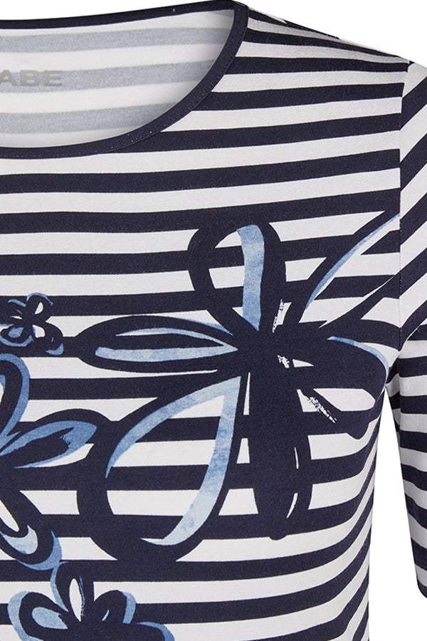 NAVY FLORAL PRINT STRIPED T-SHIRT