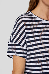 NAVY TEXTURED STRIPED T-SHIRT