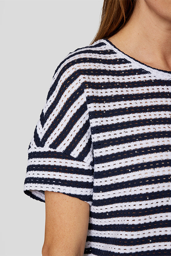 NAVY TEXTURED STRIPED T-SHIRT
