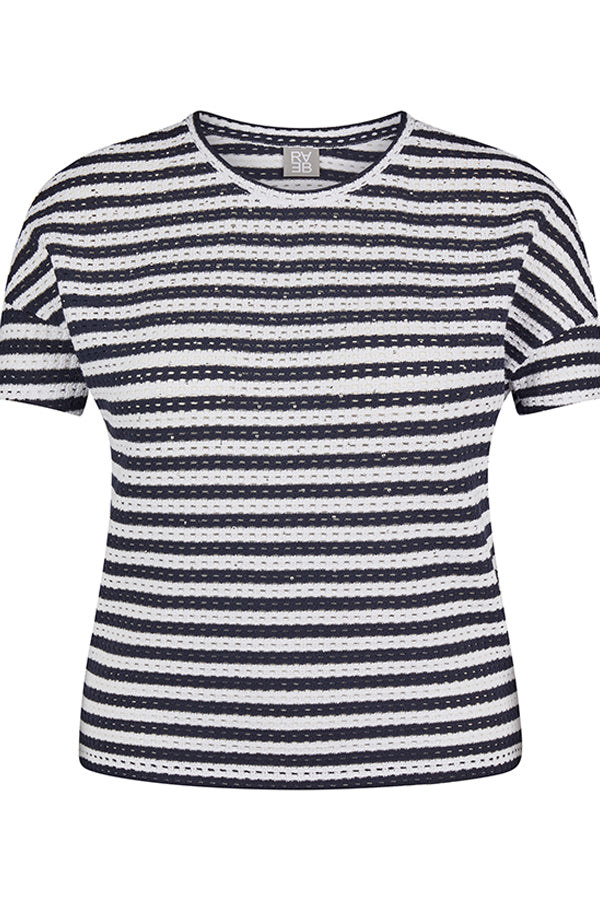NAVY TEXTURED STRIPED T-SHIRT