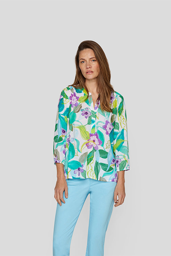 EMERALD TROPICAL PRINT BLOUSE