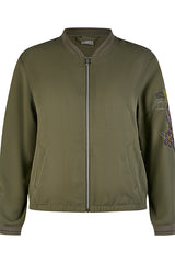 KHAKI EMBROIDERED ZIPPED JACKET