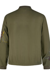 KHAKI EMBROIDERED ZIPPED JACKET