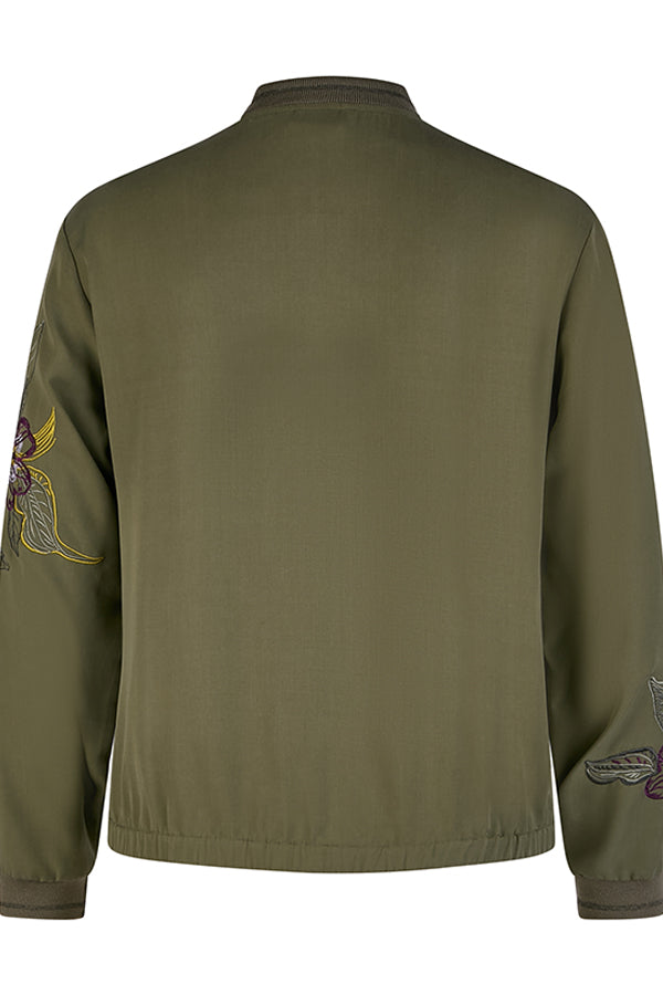 KHAKI EMBROIDERED ZIPPED JACKET