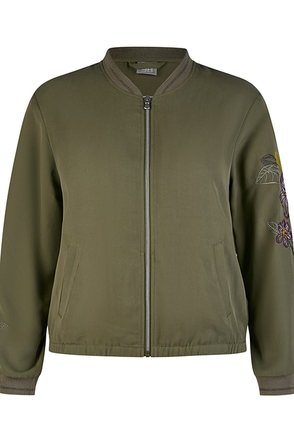 KHAKI EMBROIDERED ZIPPED JACKET