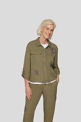 KHAKI EMBROIDERED SHIRT JACKET
