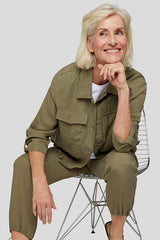 KHAKI EMBROIDERED SHIRT JACKET