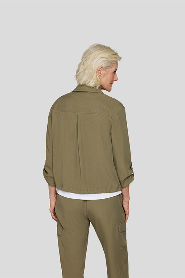 KHAKI EMBROIDERED SHIRT JACKET