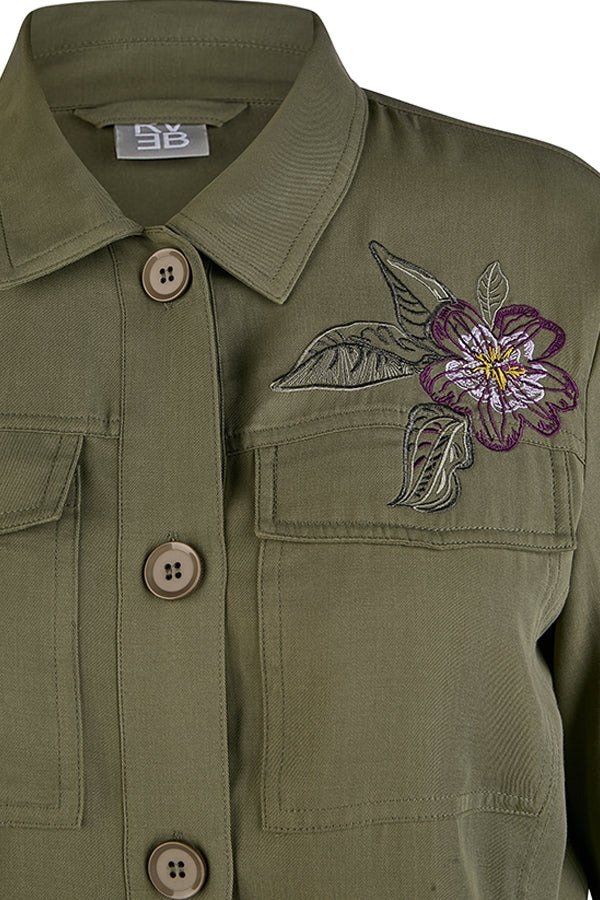 KHAKI EMBROIDERED SHIRT JACKET