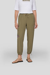 KHAKI EMBROIDERED LIGHTWEIGHT TROUSERS