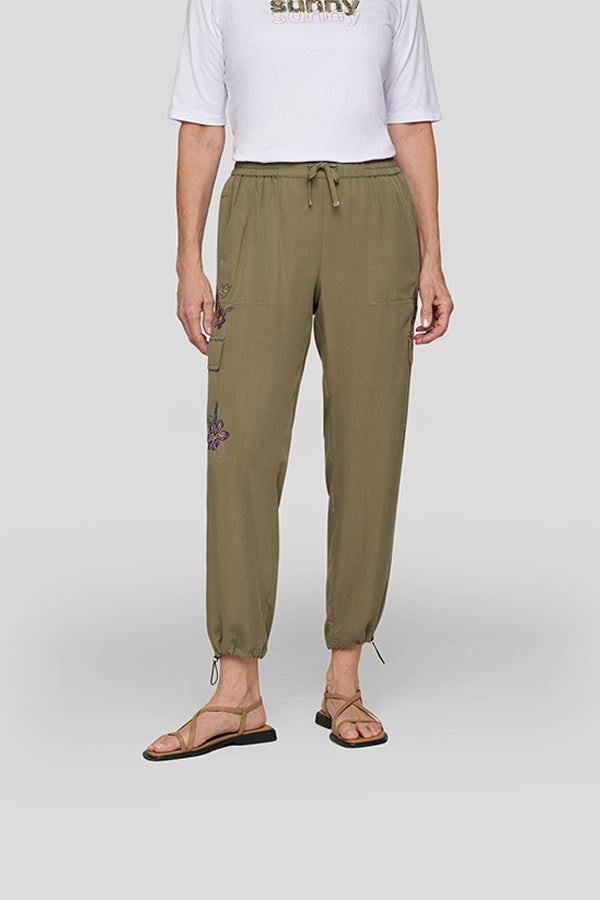 KHAKI EMBROIDERED LIGHTWEIGHT TROUSERS