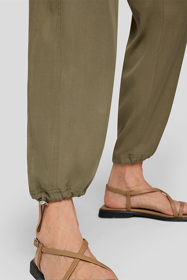KHAKI EMBROIDERED LIGHTWEIGHT TROUSERS