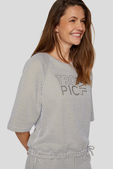 RHINESTONE DETAILS STRIPED T-SHIRT