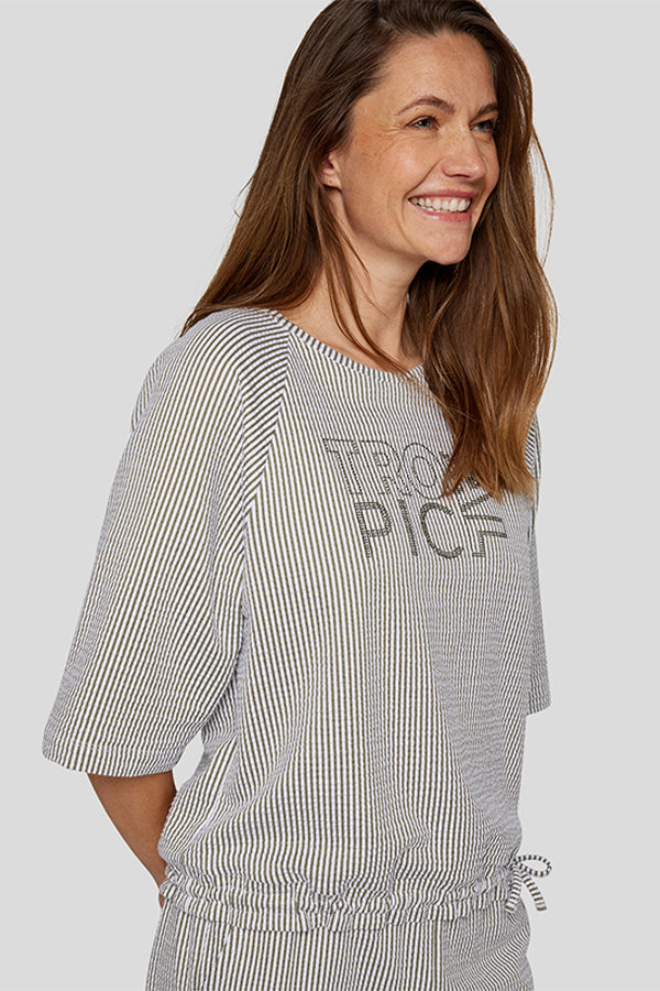 RHINESTONE DETAILS STRIPED T-SHIRT