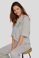 RHINESTONE DETAILS STRIPED T-SHIRT