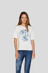 DENIM PRINT RHINESTONE T-SHIRT