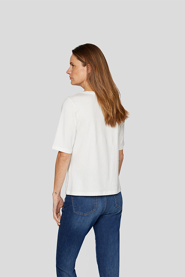 DENIM PRINT RHINESTONE T-SHIRT