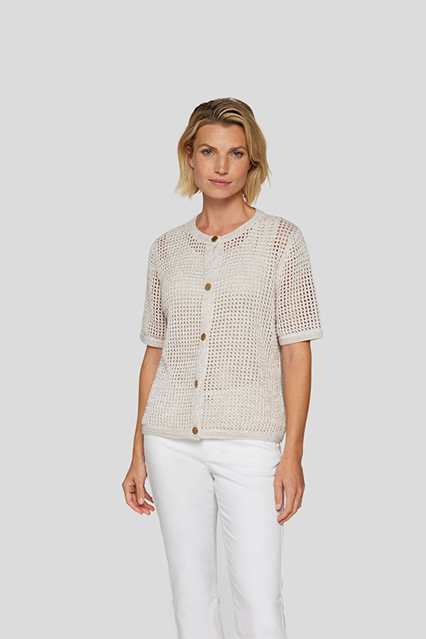 SHORT SLEEVE CROCHET LIKE CARDIGAN