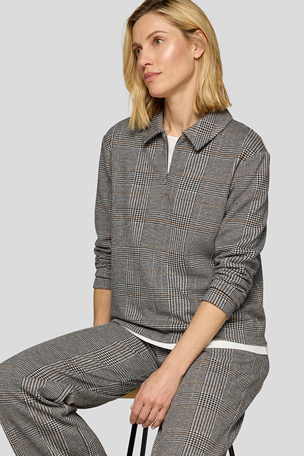 CHECKERED WOOL LIKE ZIPPER SHIRT