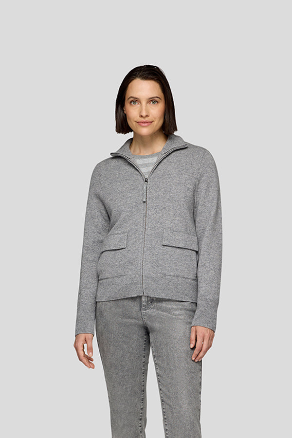 GREY HIGH COLLAR ZIP UP JACKET