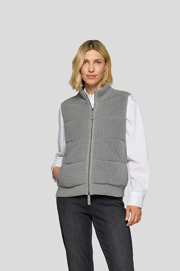 GREEN HIGH COLLAR QUILTED SLEEVELESS VEST