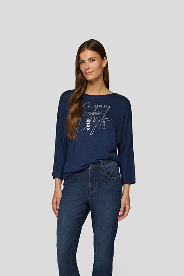 NAVY GRAPHIC FRONT DESIGN LONG SLEEVE SHIRT