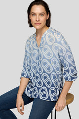 BLUE GEOMETRIC PRINT V NECK BLOUSE