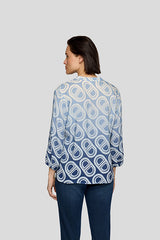 BLUE GEOMETRIC PRINT V NECK BLOUSE