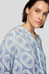 BLUE GEOMETRIC PRINT V NECK BLOUSE