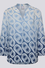 BLUE GEOMETRIC PRINT V NECK BLOUSE