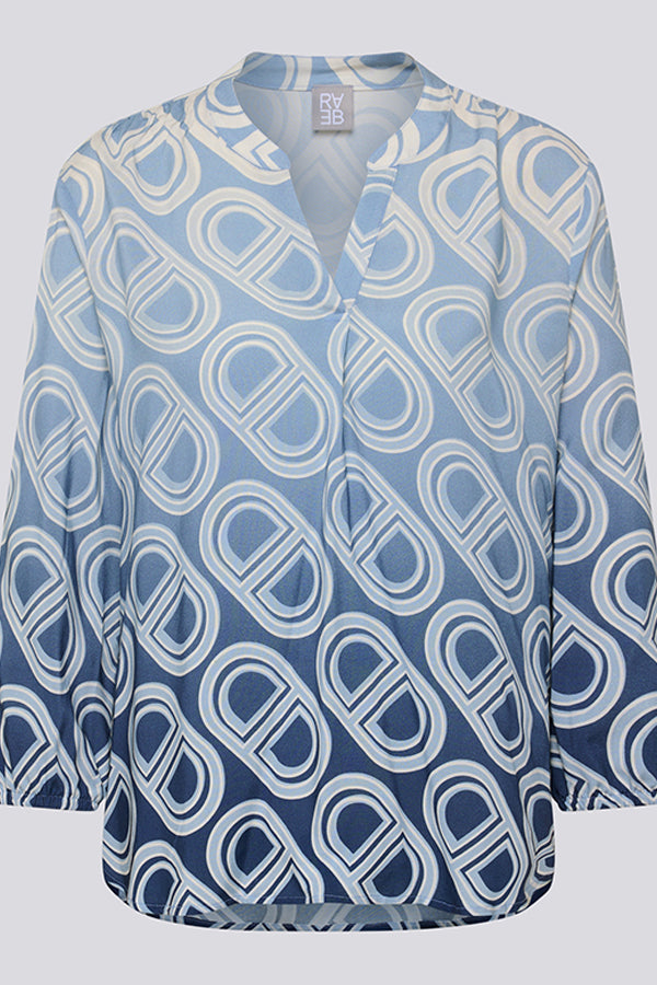 BLUE GEOMETRIC PRINT V NECK BLOUSE