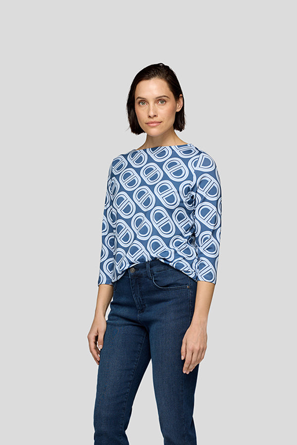 BLUE WHITE OVAL PATTERN LONG SLEEVE SHIRT