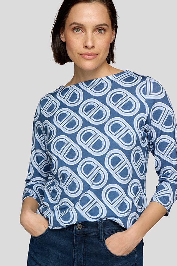 BLUE WHITE OVAL PATTERN LONG SLEEVE SHIRT
