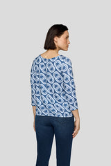 BLUE WHITE OVAL PATTERN LONG SLEEVE SHIRT
