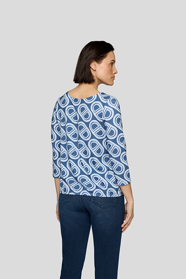 BLUE WHITE OVAL PATTERN LONG SLEEVE SHIRT