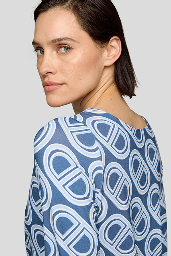 BLUE WHITE OVAL PATTERN LONG SLEEVE SHIRT
