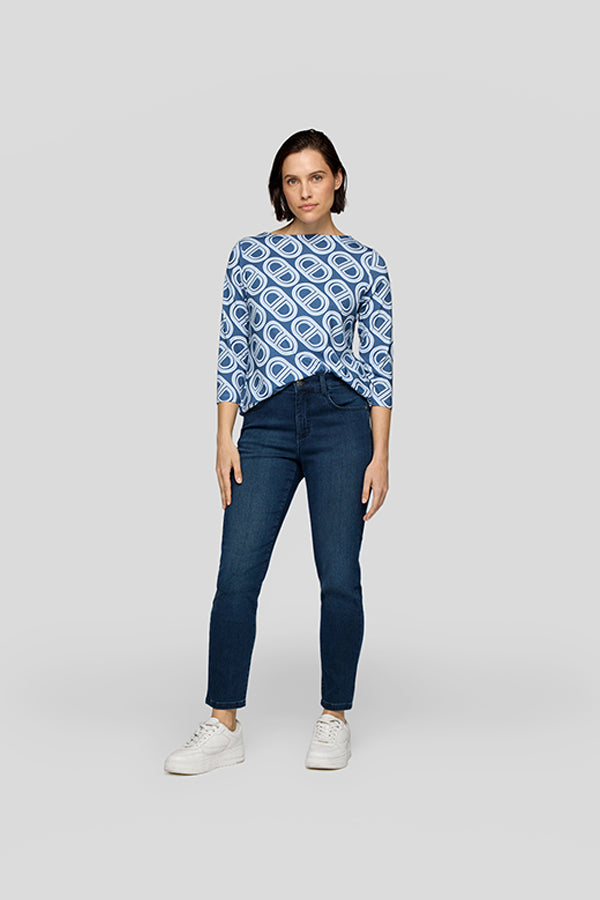 BLUE WHITE OVAL PATTERN LONG SLEEVE SHIRT