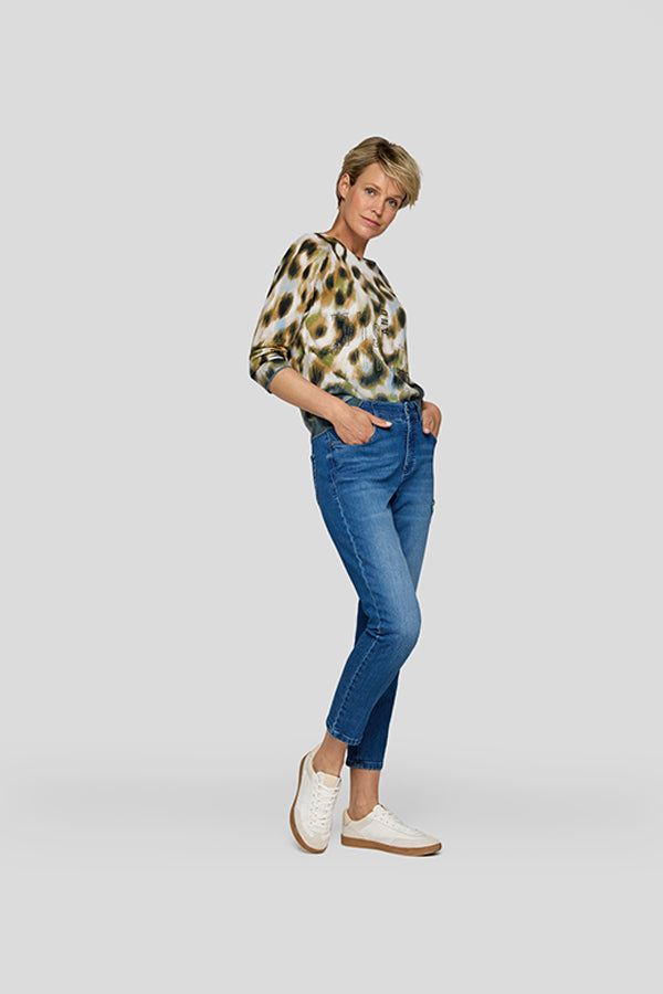 LEOPARD PRINT BLUE GRADIENT LONG SLEEVE SHIRT