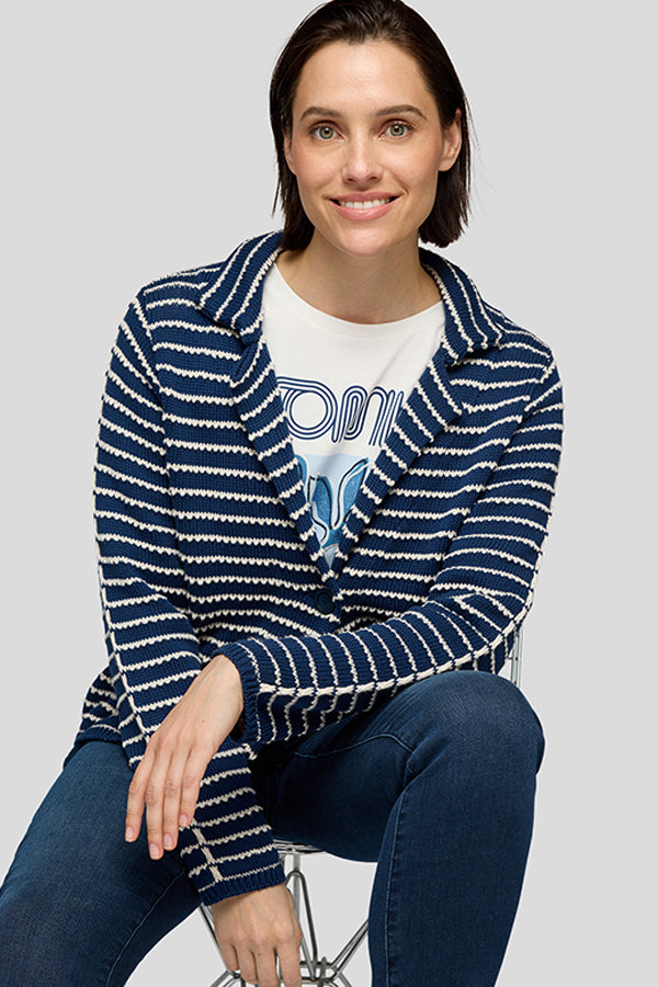 BLUE STRIPED BUTTON UP JACKET