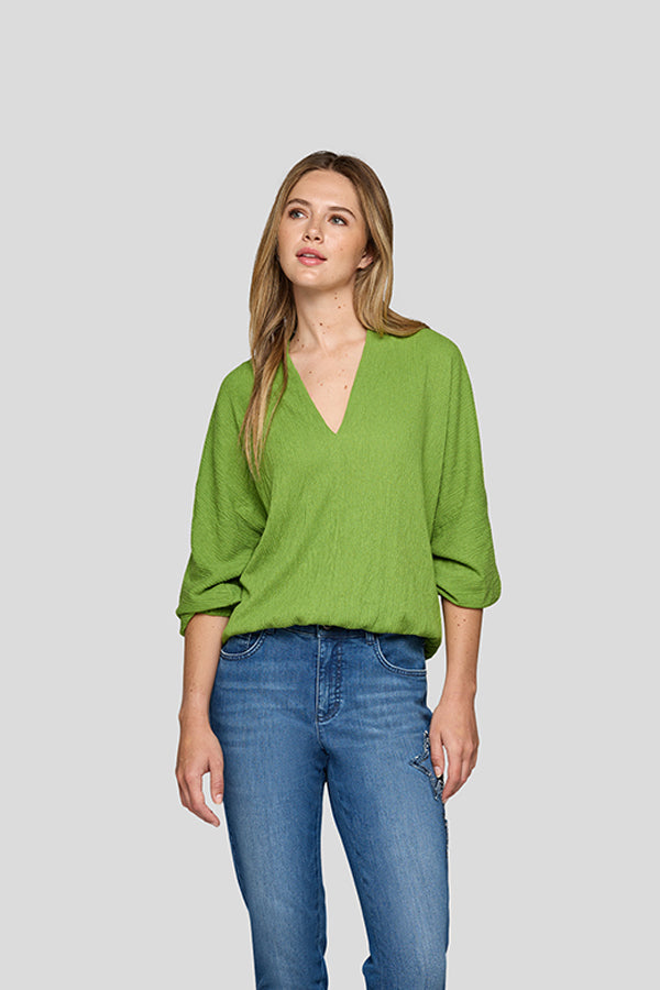 GREEN V NECK LONG SLEEVE SHIRT