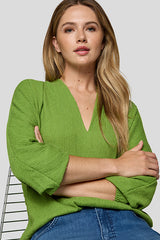 GREEN V NECK LONG SLEEVE SHIRT