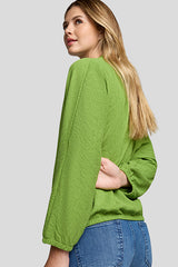 GREEN V NECK LONG SLEEVE SHIRT