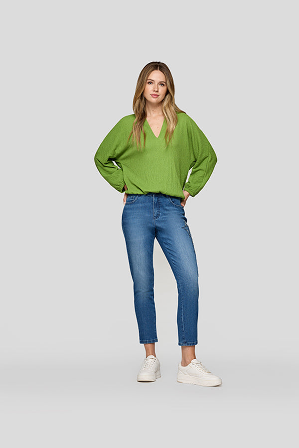 GREEN V NECK LONG SLEEVE SHIRT